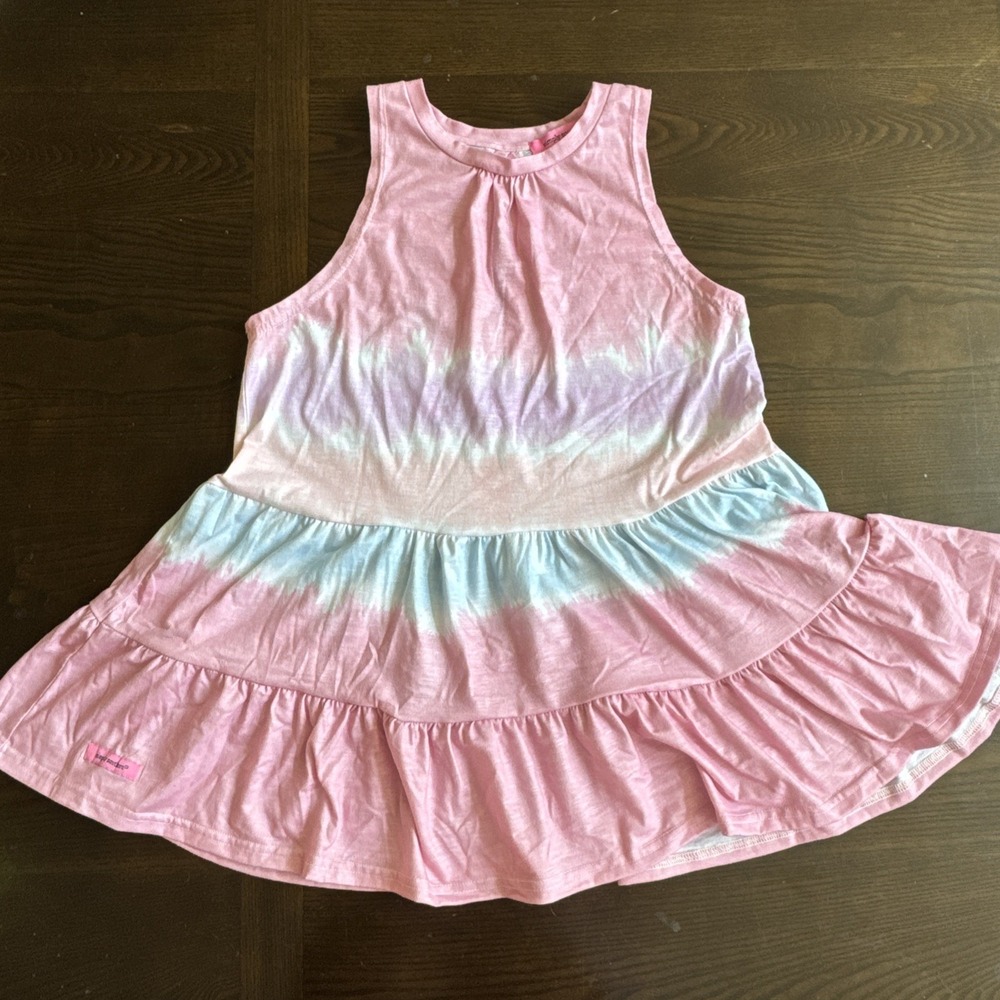 Simply Southern Girls Dress Tier Tie-dyed Pastel Sleeveless Cotton Sz S PinkBlue